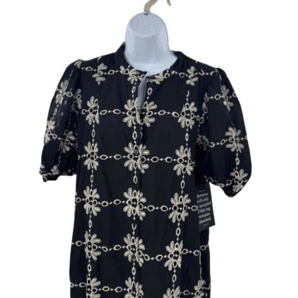 Tuckernuck NEW Black Eyelet Lewis Puff Sleeve Embroidered Maxi Dress Size M - Picture 5 of 11